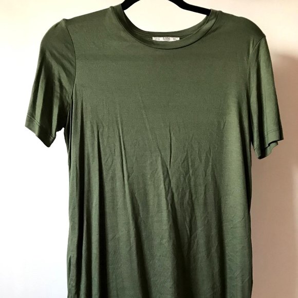 Zara Collection Women Basic Olive Green Short Sleeve Shirt - Picture 1 of 4